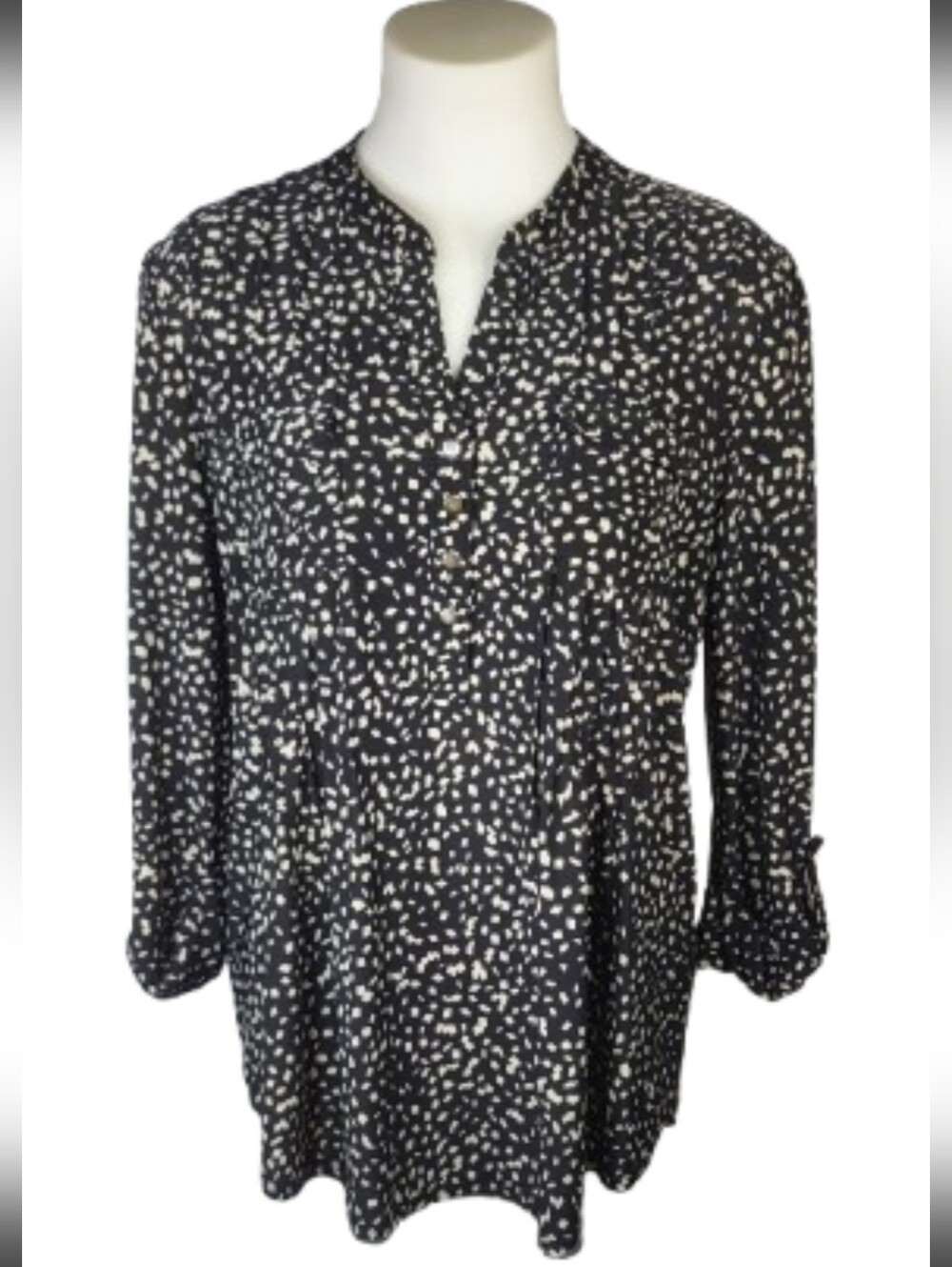 Cocomo Black Tan V-neck Long Slv Blouse Sz Lg